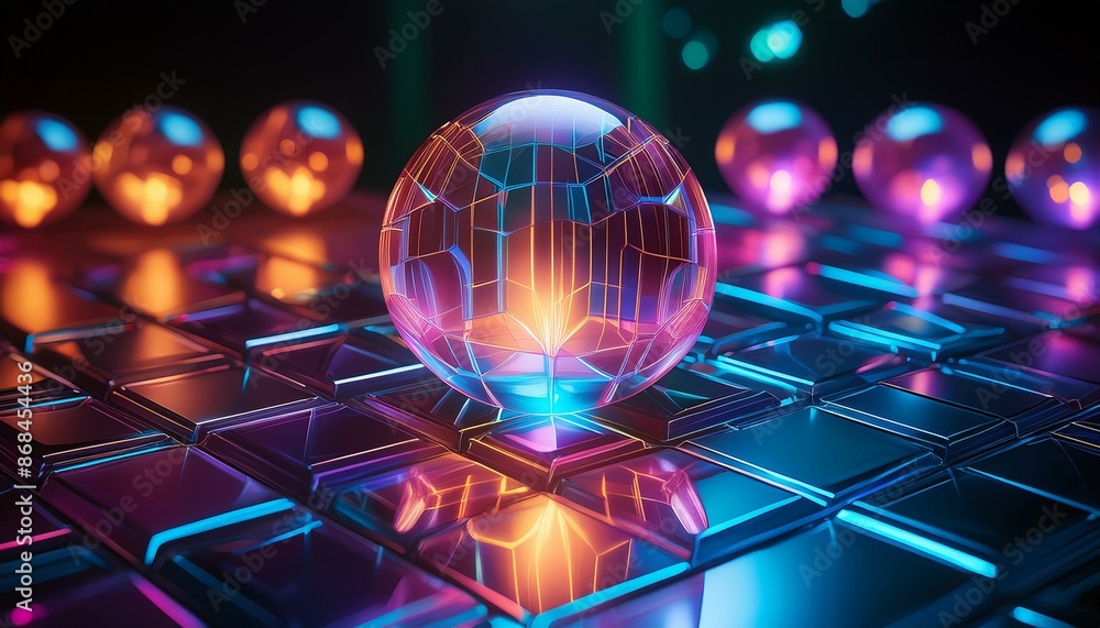colorful round transparent ball on keyboard. colorful round transparent ball on keyboard.
