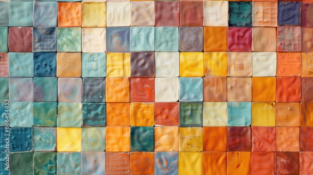 Screen wall composed of recycled ceramic tiles, arranged in a pixelated art pattern that offers both beauty and privacy Screen wall composed of recycled ceramic tiles, arranged in a pixelated art pattern that offers both beauty and privacy