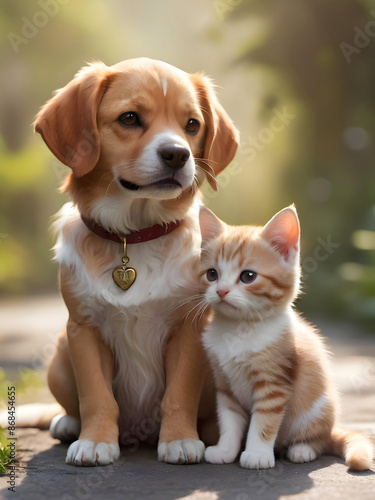 Cute Animal Cat Dog Couple Posing Photography Art © ViewofWorld