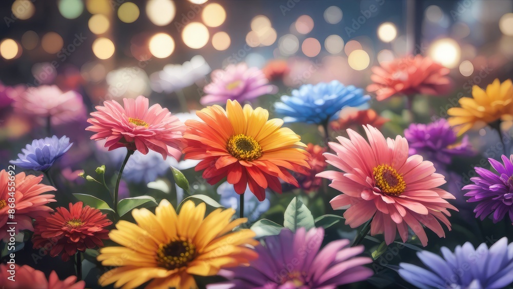 Fototapeta premium Radiant Floral Symphony: A Vibrant Tapestry of Blossoms