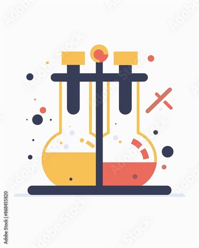  Vibrant lab experiment with flasks and chemical reactions. Science illustration design art isolated on a white background photo