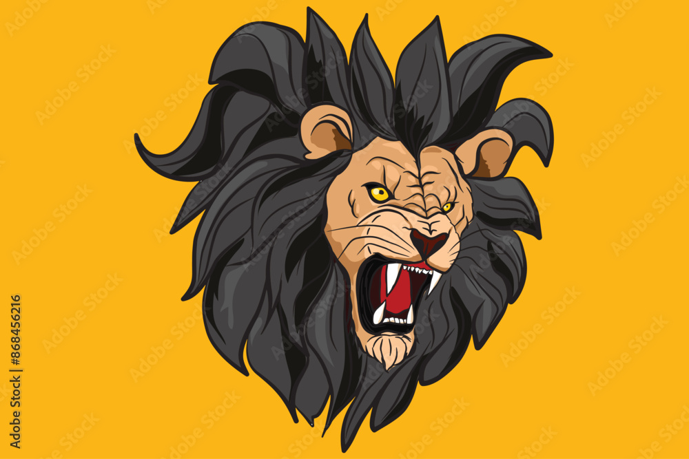 Obraz premium Angry lion head roaring showing its sharp teeth