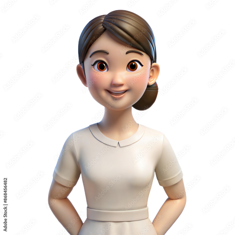 Smiling Cartoon Woman in White Dress Smiling Cartoon Woman in White Dress