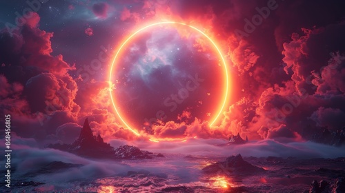 Devise a neon set of eclipse symbols --ar 16:9 --stylize