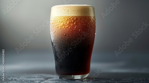 Product photo of nitro cold brew coffee, on slate surface, isolated on dark background. studio lighting. 