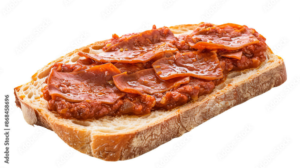 Chorizo spread on rustic bread slice Chorizo spread on rustic bread slice