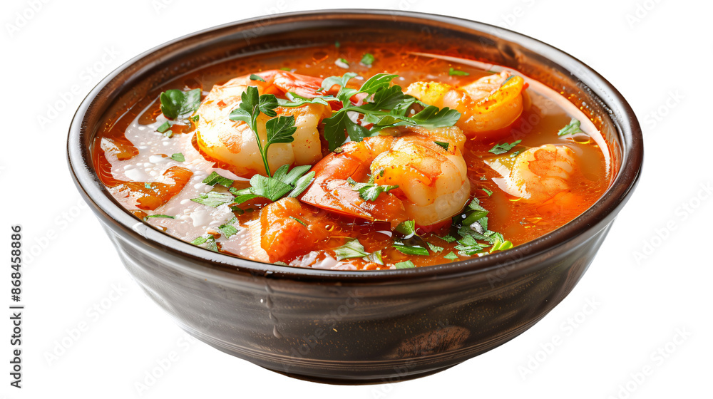 Shrimp soup in bowl on transparent background Shrimp soup in bowl on transparent background