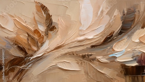 The texture of beige brown paint, abstract background. Oil painting on canvas. A fragment of a work of art, brush strokes of paint. Oil paint stains.