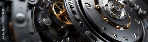 3D animated steampunk machinery in perpetual motion photo