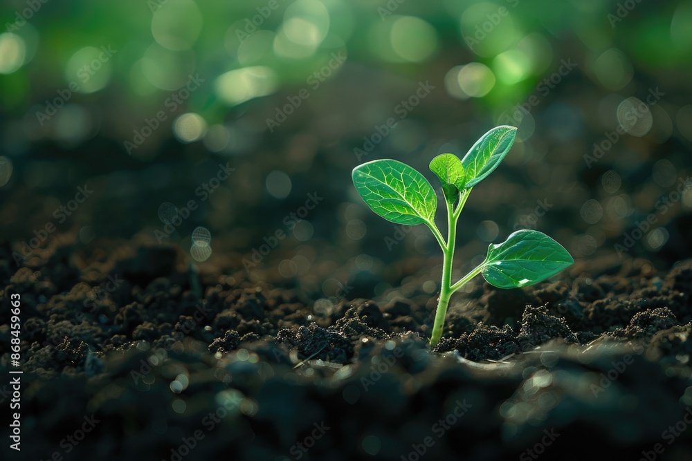 Seedling Bud. Concept of Development in Agriculture with Closeup of Baby Plant Growing in Fertile Soil Seedling Bud. Concept of Development in Agriculture with Closeup of Baby Plant Growing in Fertile Soil