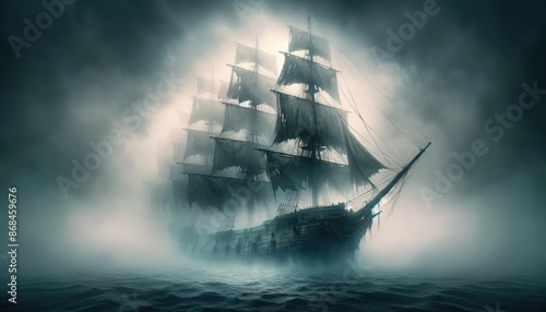 Ghost ship in mist