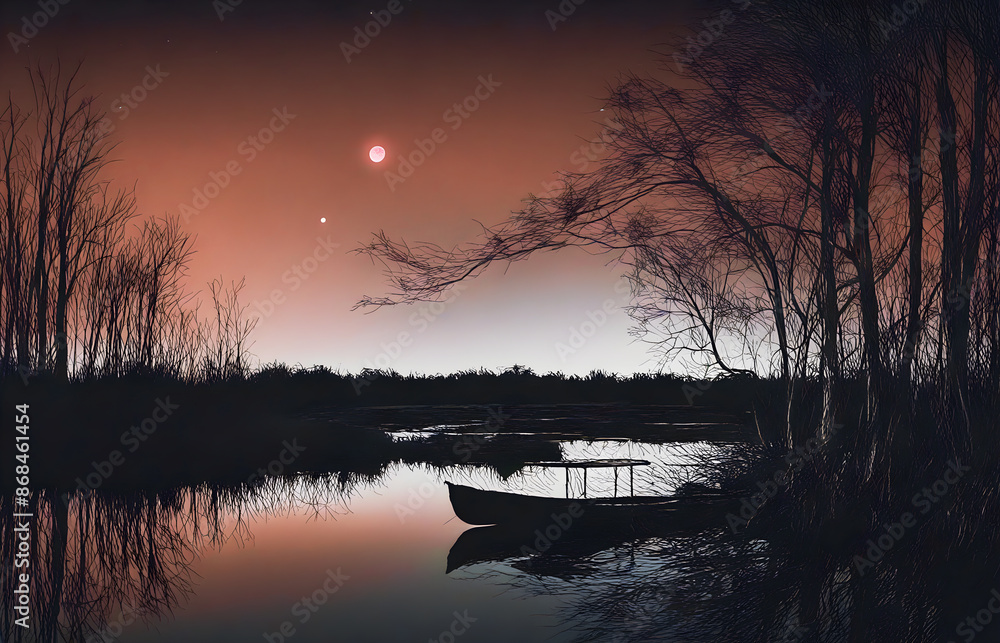 Obraz premium 석양과 호수