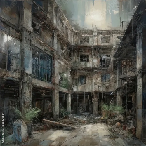 a digital painting of an abandoned building © TheThao