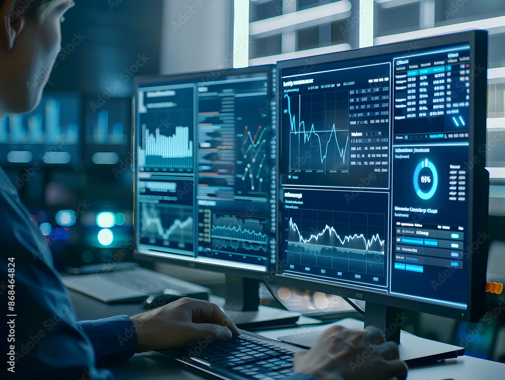 Business analysts analyzing data on PC, Data analyzing, business growth analysis, stock market sales analysis, business development concept Business analysts analyzing data on PC, Data analyzing, business growth analysis, stock market sales analysis, business development concept