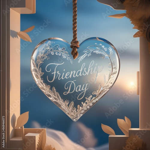 BFF Friendship Day Text in a Heart-Shaped Ornament with Floral Typography photo