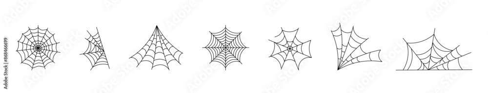 Vector spider web icons set. Web of different shapes icons set. Vector spider web icons set. Web of different shapes icons set.