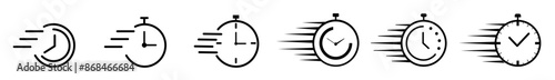 Fast time icon set. Vector illustration of a fast clock with waves isolated on a white background