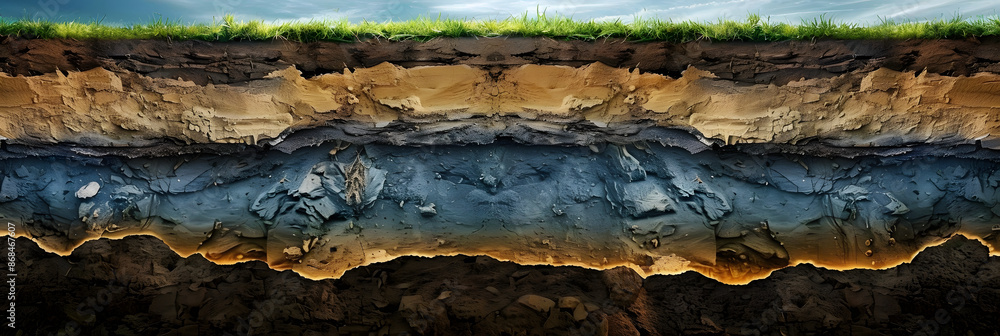 Section of soil with underground water layers, underground, soil ...