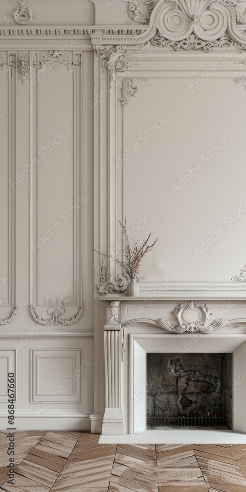 Obraz premium Three-dimensional Blank Fireplace Mantle in Clean Loft Style Living Room