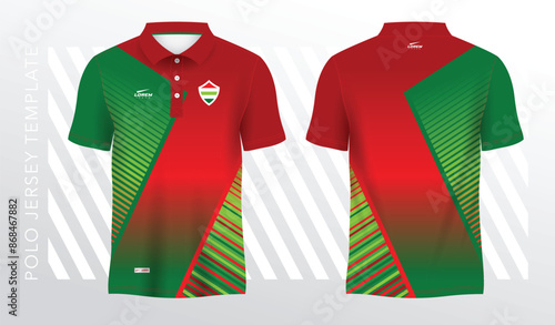 red and green polo sport shirt sublimation jersey template