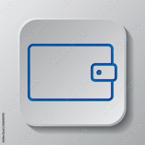 Purse simple icon vector. Flat design. Paper cut design. Cutted blue symbol with shadow. Gray badge button, gray background