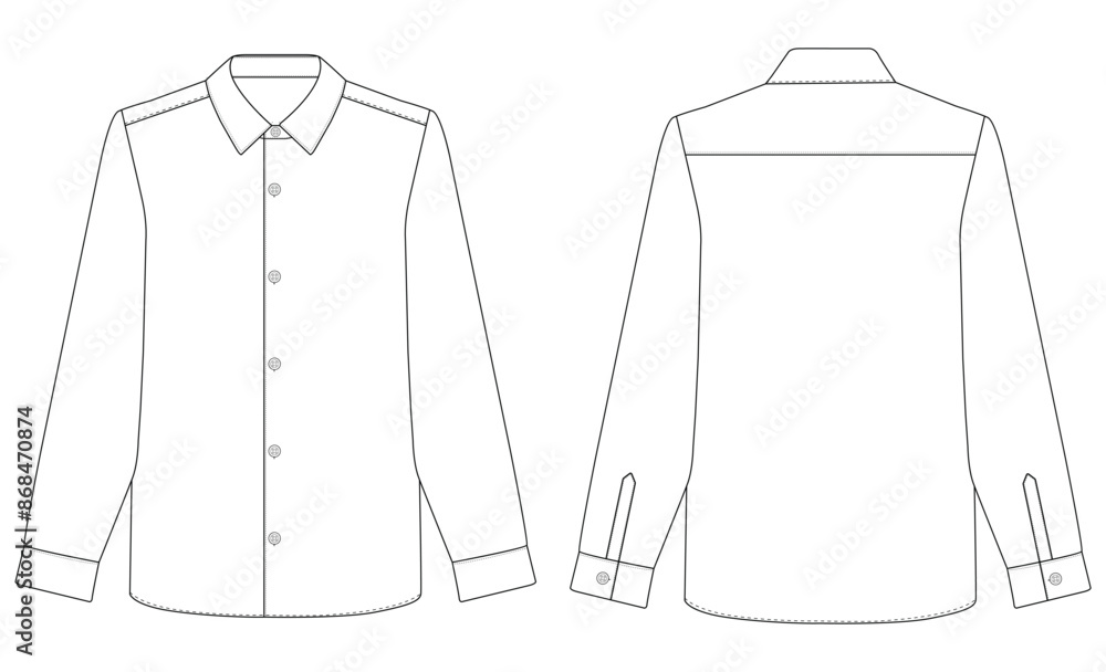 Women Long Sleeve Formal Shirt Cad Template for Women vector illustration Women Long Sleeve Formal Shirt Cad Template for Women vector illustration