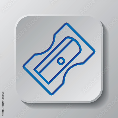 Sharpener simple icon vector. Flat design. Paper cut design. Cutted blue symbol with shadow. Gray badge button, gray background