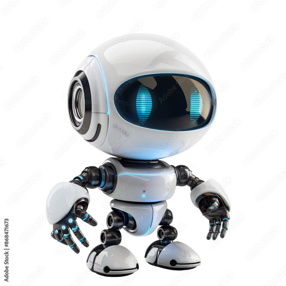 Futuristic Cartoon Robot with Blue Eyes Futuristic Cartoon Robot with Blue Eyes