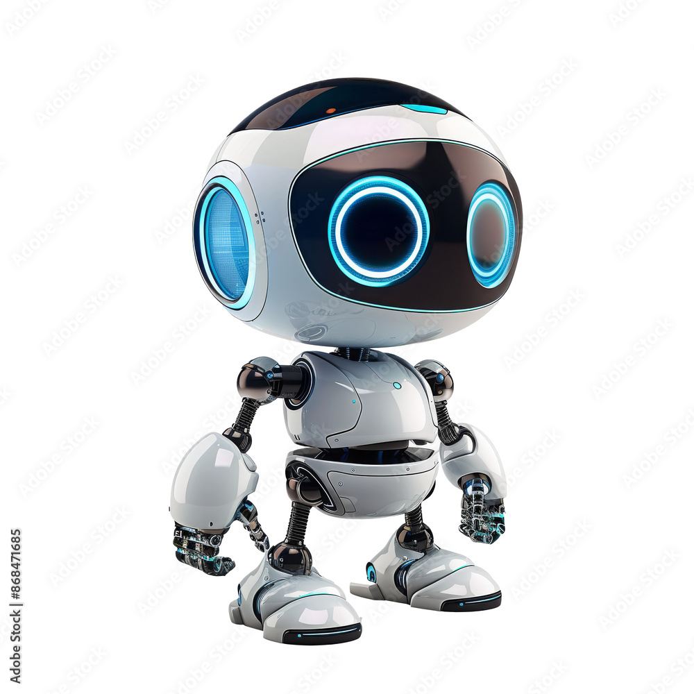 Futuristic Cartoon Robot with Blue Eyes Futuristic Cartoon Robot with Blue Eyes