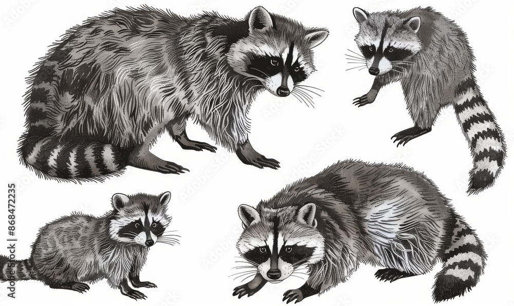 Obraz premium Vintage engrave isolated raccoon set illustration cut ink sketch. 
