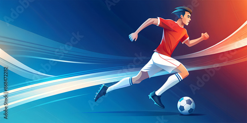 Colourful illustration of football player running with ball