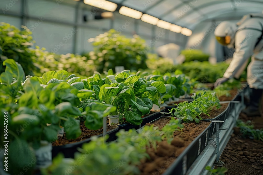 Astronauts are growing vegetable on Mar, Astronaut farming and harvest in the space galaxy Astronauts are growing vegetable on Mar, Astronaut farming and harvest in the space galaxy