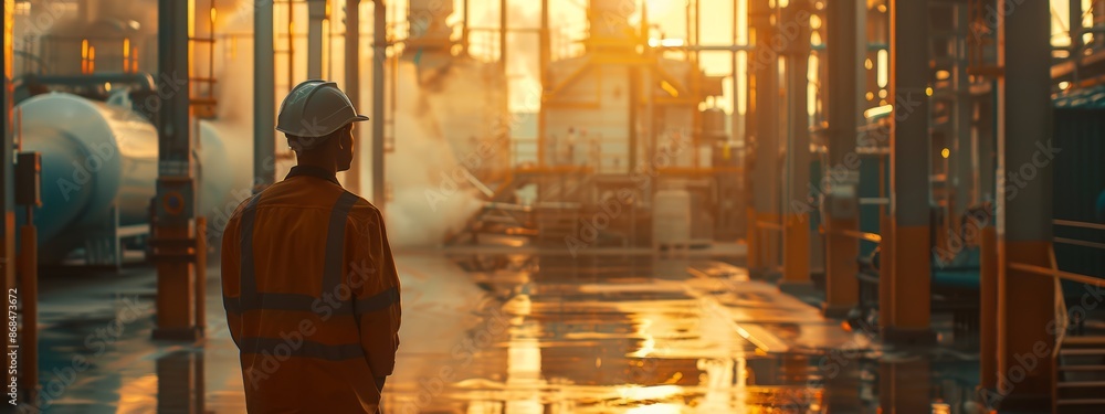 Engineer standing in factory. Engineer standing in factory.