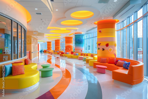 Children's hospital interior, colorful pediatrician's department, cheerful waiting room for children © Pavel