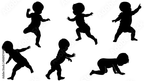 Stylish silhouette set of babies