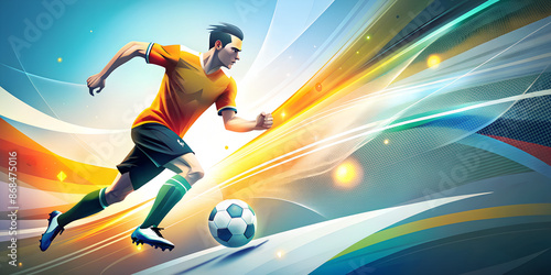 Dynamic colourful illustration of football player running with ball