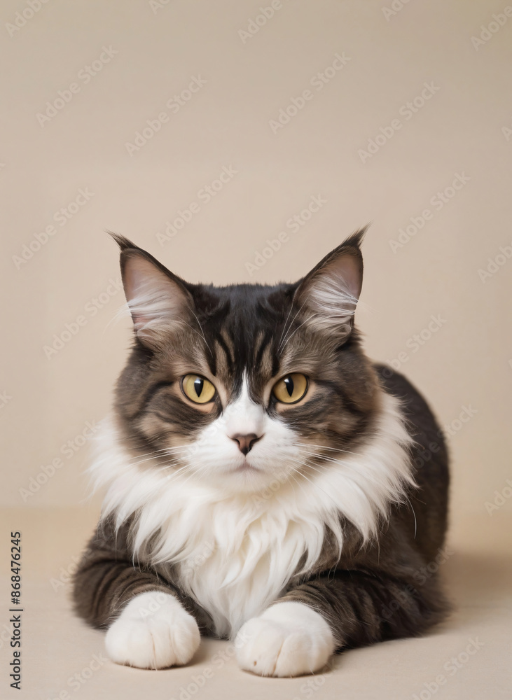 A cat sits against a plain background A cat sits against a plain background