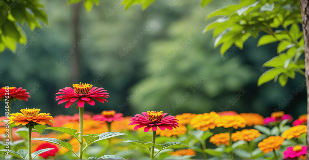 Serene Zinnia Blossoms Amongst Verdant Garden Foliage
Serene Zinnia Blossoms Amongst Verdant Garden Foliage