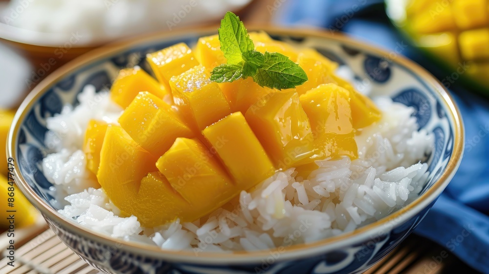 Thai mango sticky rice dessert with coconut milk Thai mango sticky rice dessert with coconut milk