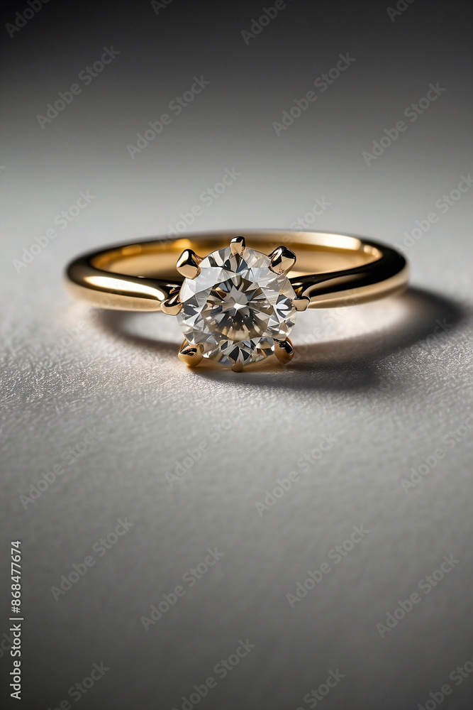 an elegant diamond engagement ring with a prominent solitaire, set on a slender gold band. The textured grey background adds a touch of sophistication an elegant diamond engagement ring with a prominent solitaire, set on a slender gold band. The textured grey background adds a touch of sophistication