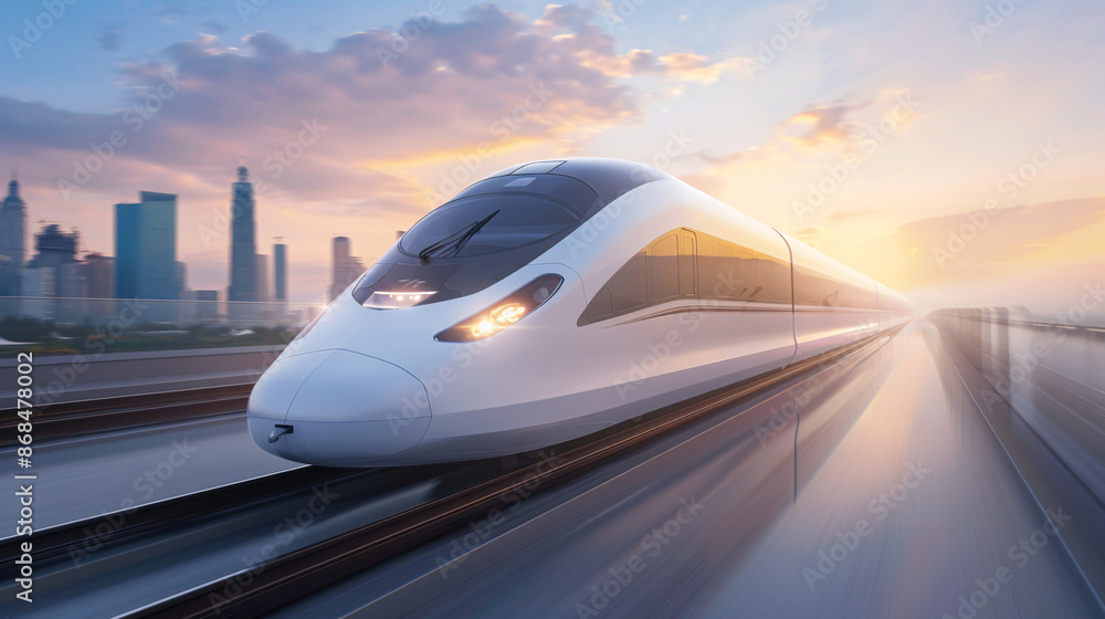 Obraz premium A train speeding over the city 