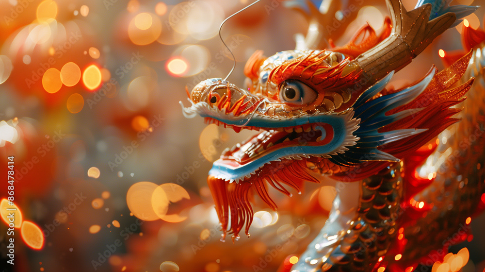 Vibrant Chinese New Year dragons in a festive parade Vibrant Chinese New Year dragons in a festive parade