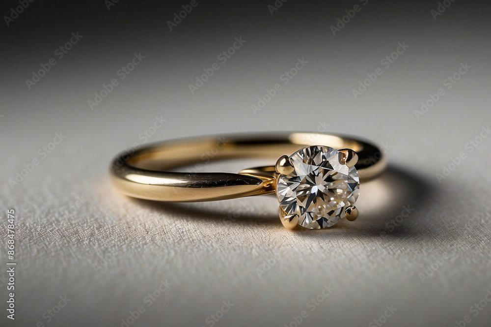 an elegant diamond engagement ring with a prominent solitaire, set on a slender gold band. The textured grey background adds a touch of sophistication an elegant diamond engagement ring with a prominent solitaire, set on a slender gold band. The textured grey background adds a touch of sophistication