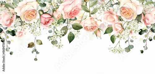 ilustración acuarela. flores y hojas. peonia