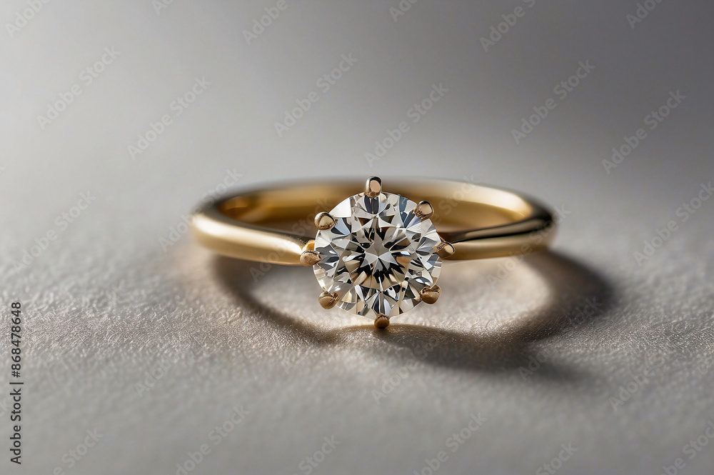 an elegant diamond engagement ring with a prominent solitaire, set on a slender gold band. The textured grey background adds a touch of sophistication an elegant diamond engagement ring with a prominent solitaire, set on a slender gold band. The textured grey background adds a touch of sophistication