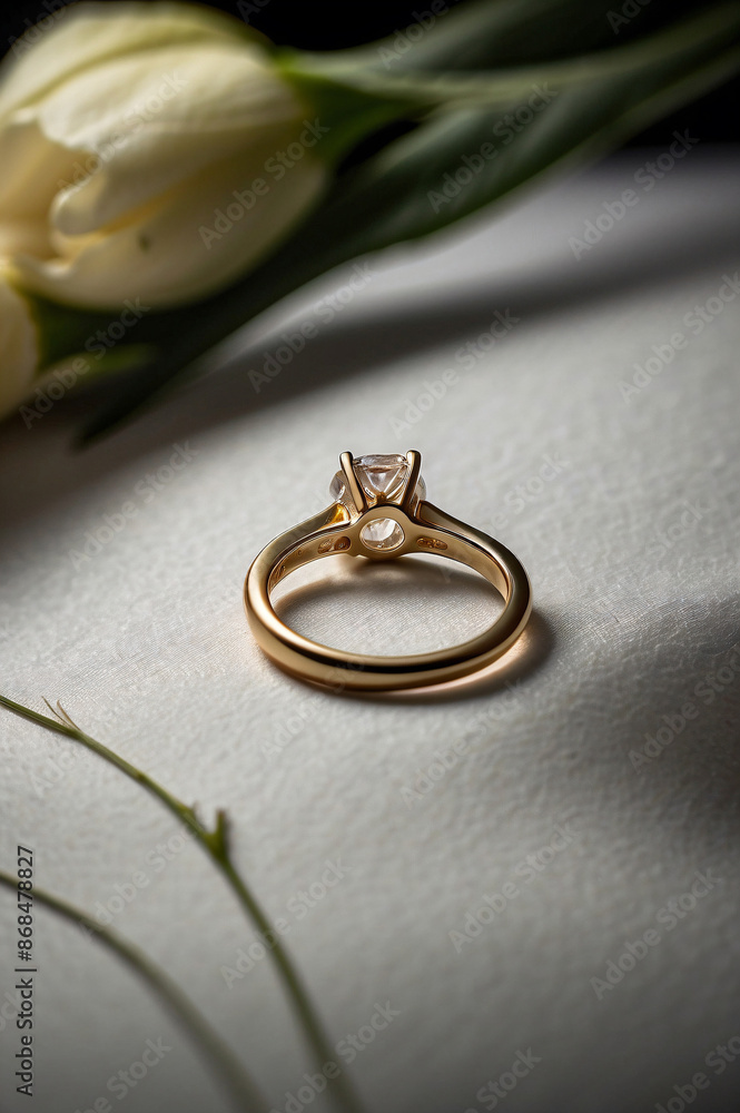 an elegant diamond engagement ring with a prominent solitaire, set on a slender gold band. The textured grey background adds a touch of sophistication an elegant diamond engagement ring with a prominent solitaire, set on a slender gold band. The textured grey background adds a touch of sophistication