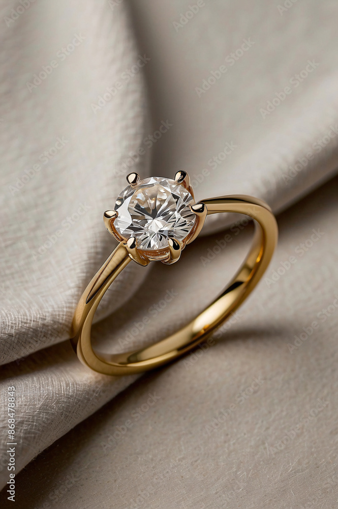 an elegant diamond engagement ring with a prominent solitaire, set on a slender gold band. The textured grey background adds a touch of sophistication an elegant diamond engagement ring with a prominent solitaire, set on a slender gold band. The textured grey background adds a touch of sophistication