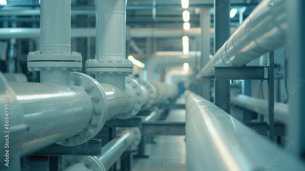 Modern white gas pipe, inside modern gas plant Modern white gas pipe, inside modern gas plant