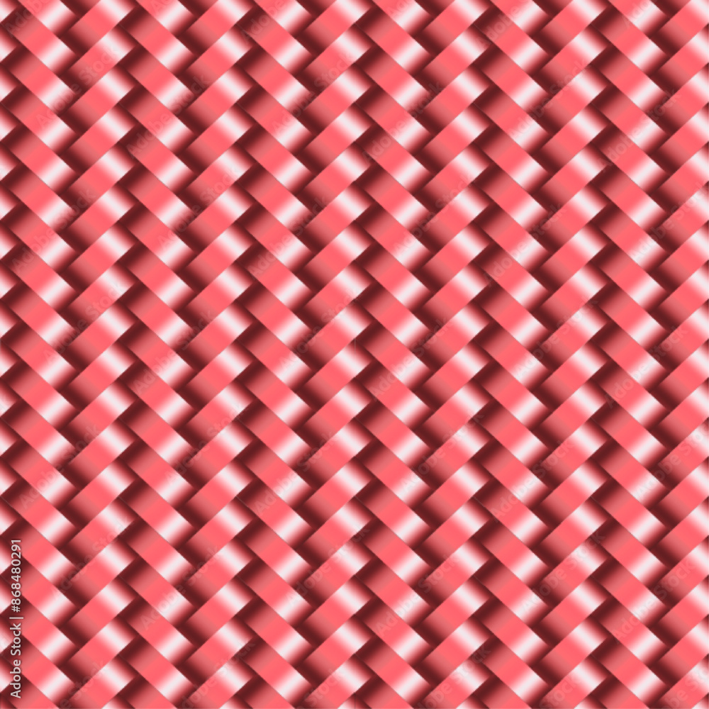 Obraz premium コーラルピンクの立体模様のリピートパターン、艶のあるリボンのシンプルな模様、メタリックピンクのシームレスパターン