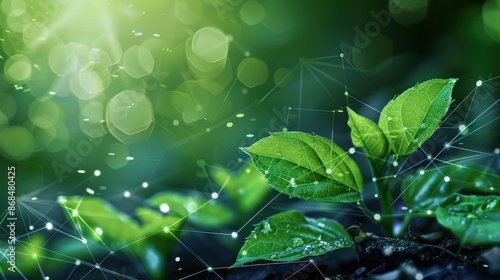Leaves on economic graphs representing green investment, eco-friendly finance, sustainability, illustration background